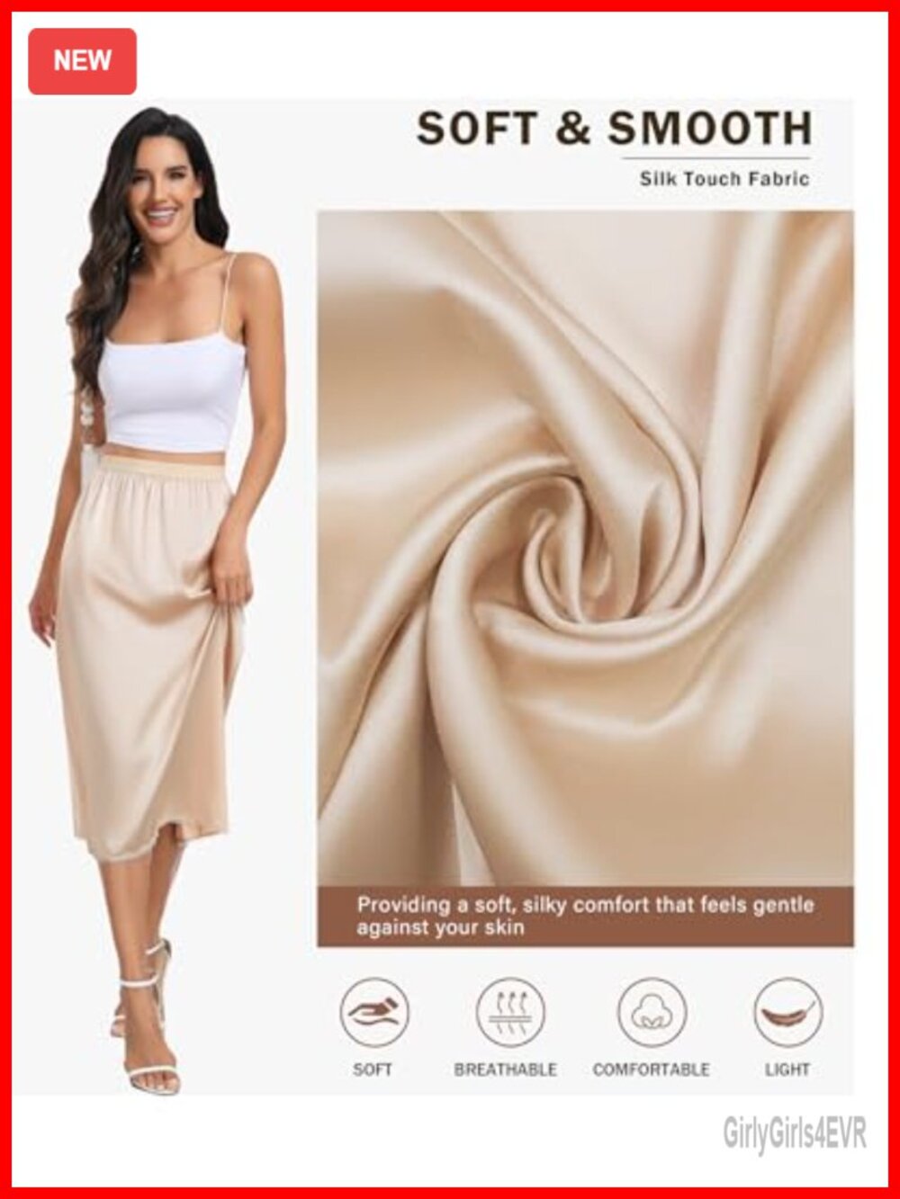Womens Satin Half Slip for Under Dress Long Underskirt Soft Layering Slips Size - Picture 3 of 6